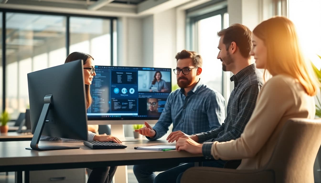 Effiziente Software Hilfe in einem modernen Büro mit Teamdiskussionen.