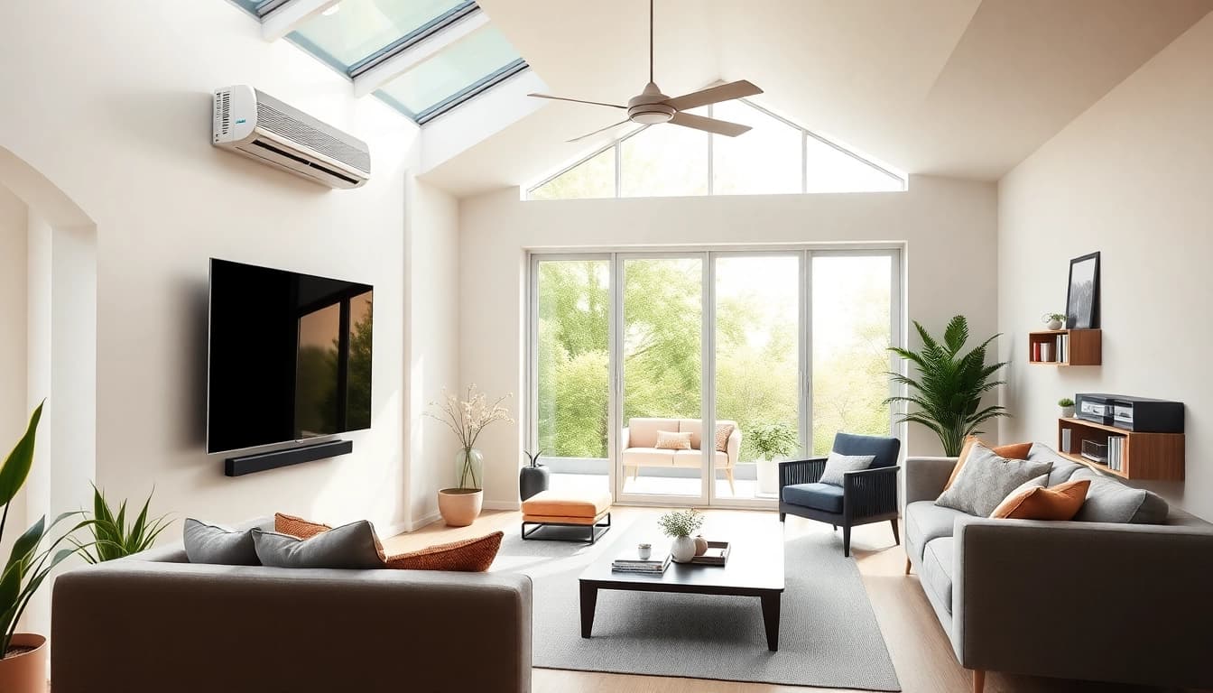 Klimaanlagen in einem modernen Wohnraum mit energieeffizientem Design und natürlichem Licht.