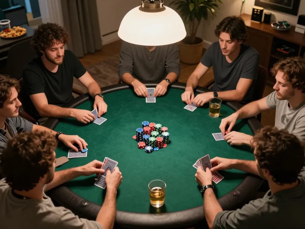 Không khí đầy hấp dẫn của đêm poker với các người chơi tại bàn trong một trò chơi cược cao với sự hồi hộp từ Go 88.