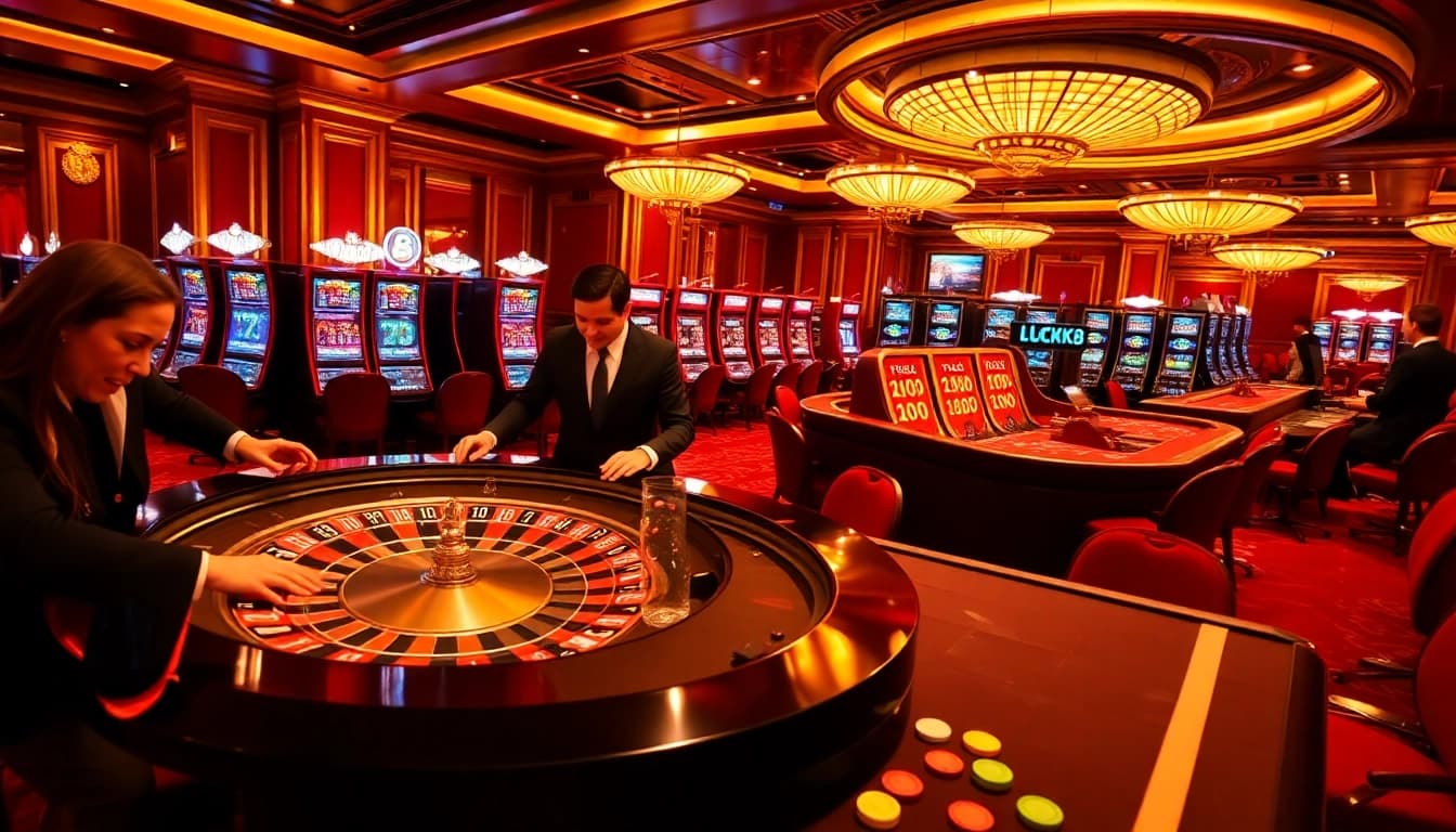 Người chơi đang tận hưởng trò roulette đầy hồi hộp tại casino LUCK8, thể hiện sự phấn khích và thanh lịch.