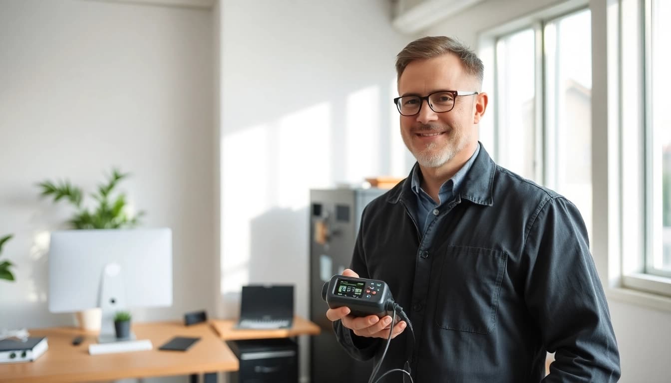 Techniker führt professionellen Prüfservice an elektrischen Geräten mit hochwertigen Prüfgeräten durch.