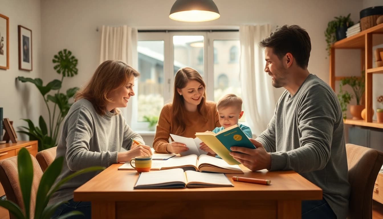 Gestalten Sie ein kreatives Lernumfeld für Heimunterricht, in dem eine Familie zu Hause gemeinsam studiert.