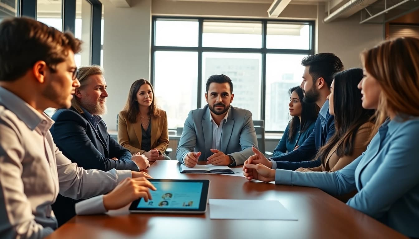 Headhunter Schweiz interview under bright lighting with diverse candidates in a modern office.