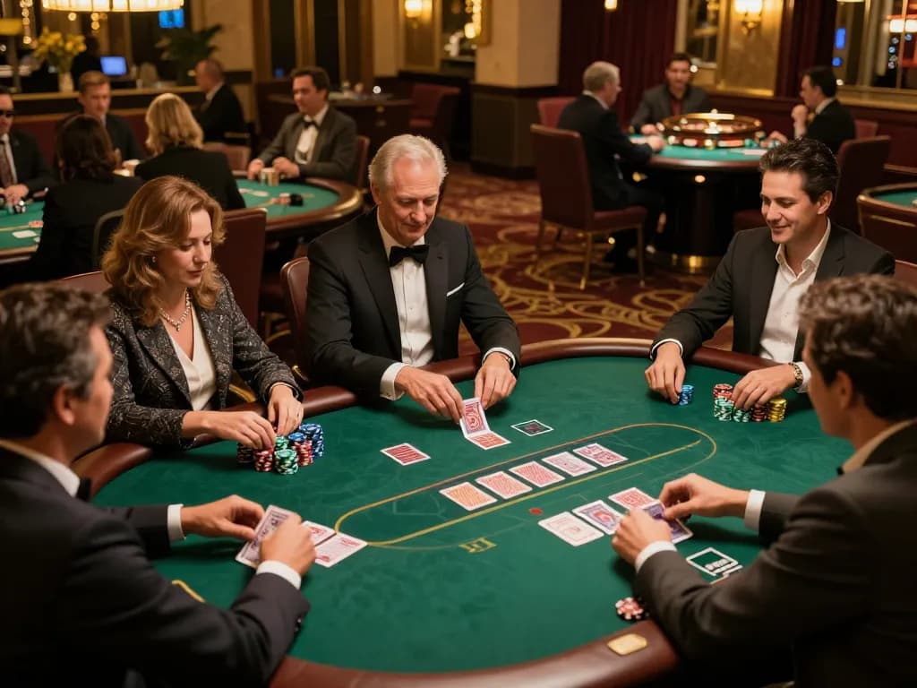 Players at mb668.co poker tables enjoying engaging gameplay in a luxurious casino setting.
