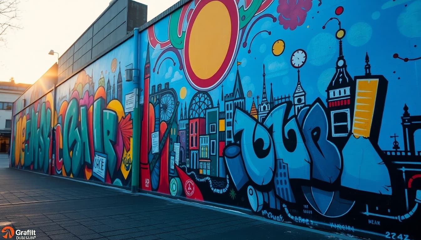 Explore stunning Graffiti Düsseldorf artwork with vibrant murals showcasing local culture and creativity.