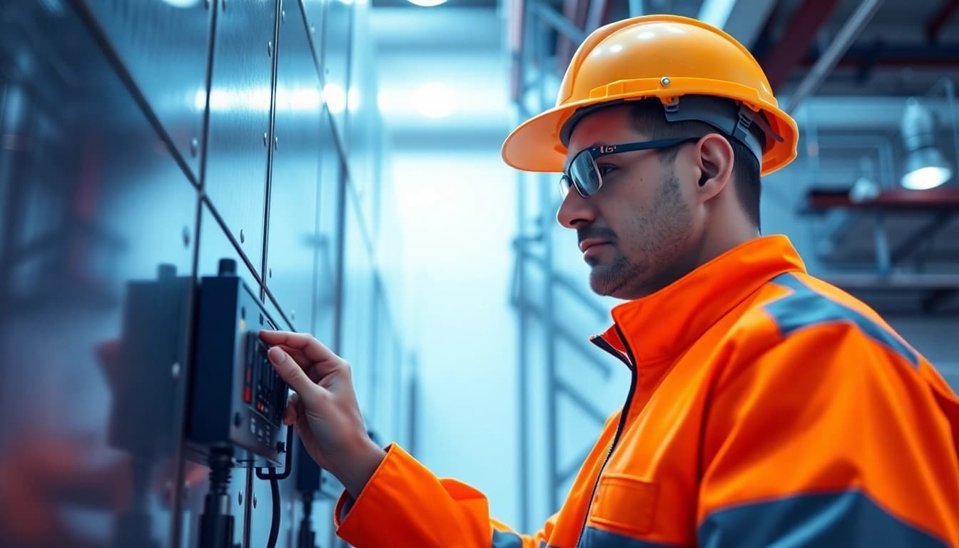 Assessing equipment during a DGUV V3 Prüfung for electrical safety standards compliance.
