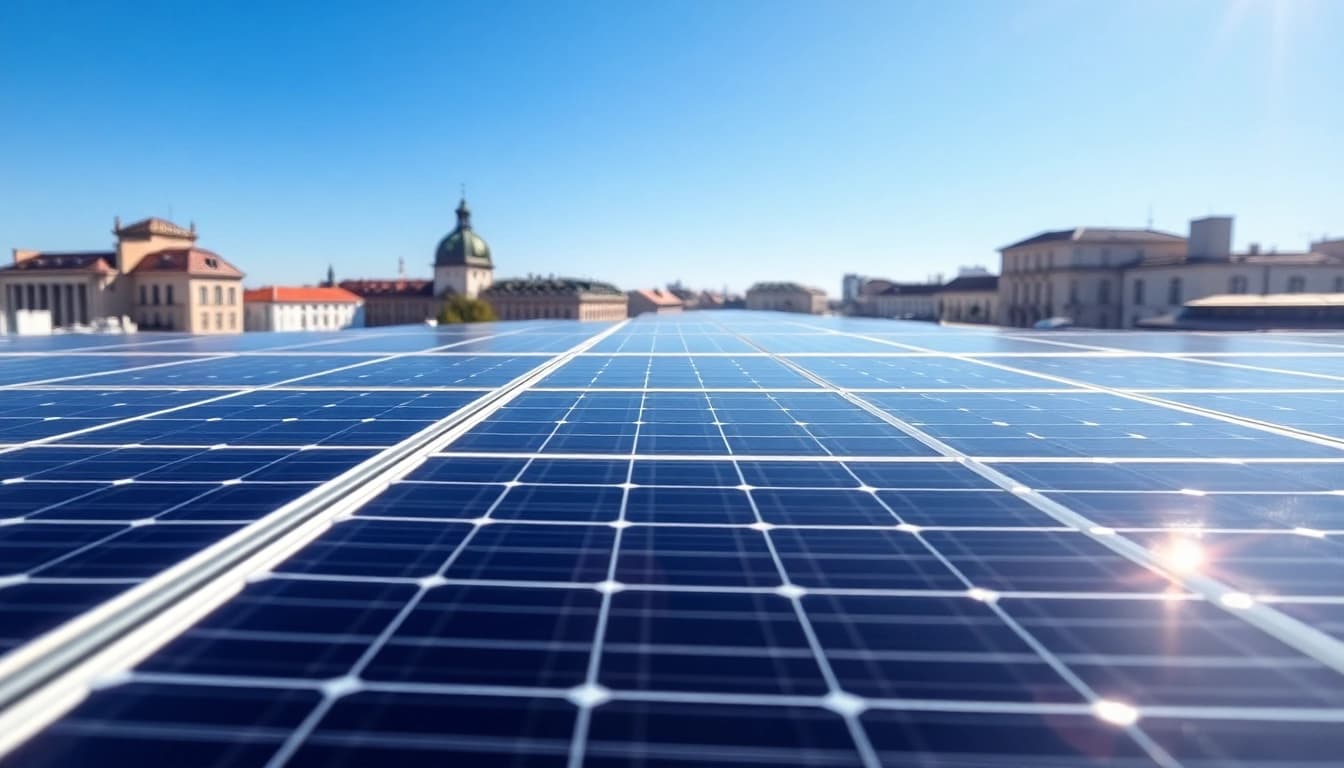 Installieren Sie eine Photovoltaikanlage Kaufen Wien auf einem modernen Dach in Wien.