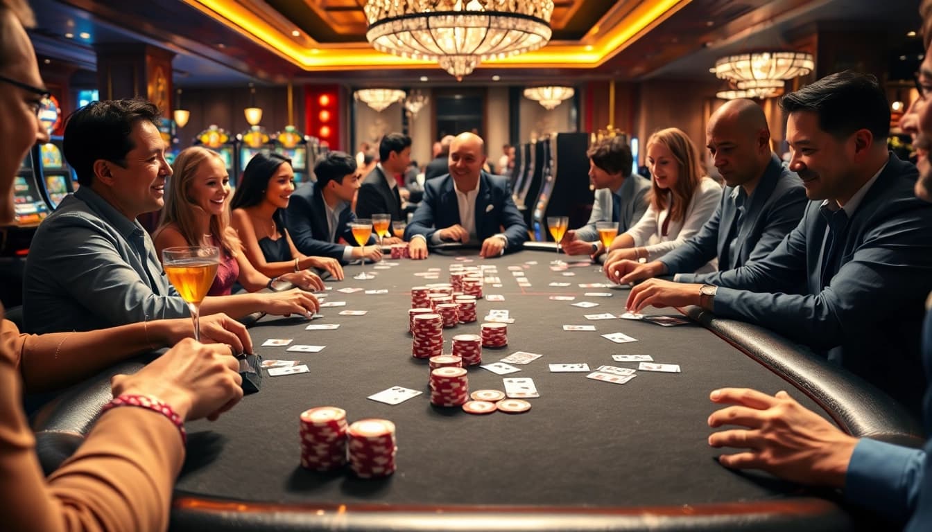 Intensivpflege Frankfurt beim Spielen am Casino-Tisch mit fröhlichen Teilnehmern.