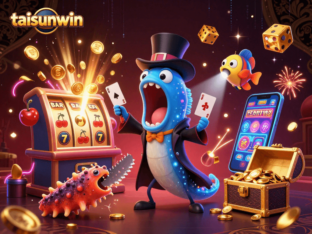 Experience the thrilling taisunwin casino scene with a magical eel and vibrant game elements.