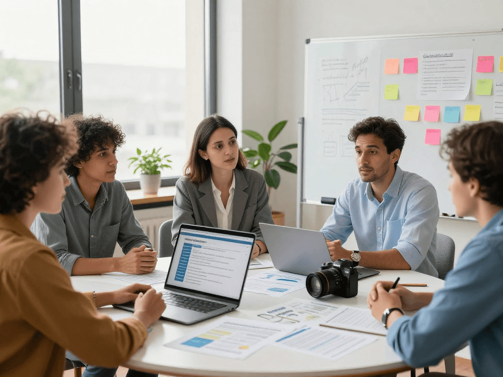 Collaboration in social services focusing on data protection and accessibility for Soziale Einrichtungen in a modern office.