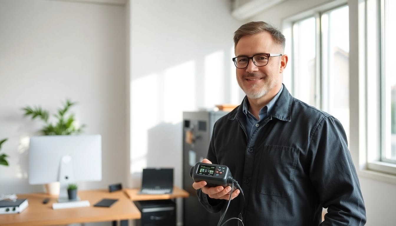 Techniker führt professionellen Prüfservice an elektrischen Geräten mit hochwertigen Prüfgeräten durch.