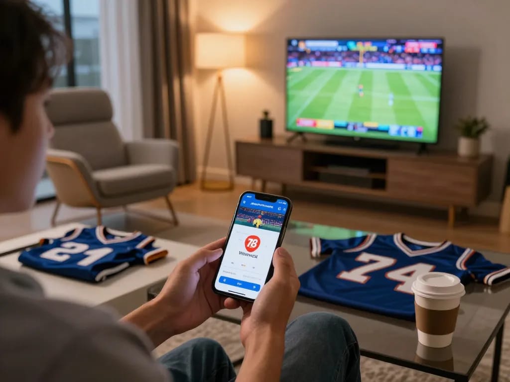 Person engaged in online sports betting with 78winvina app, creating a thrilling atmosphere.