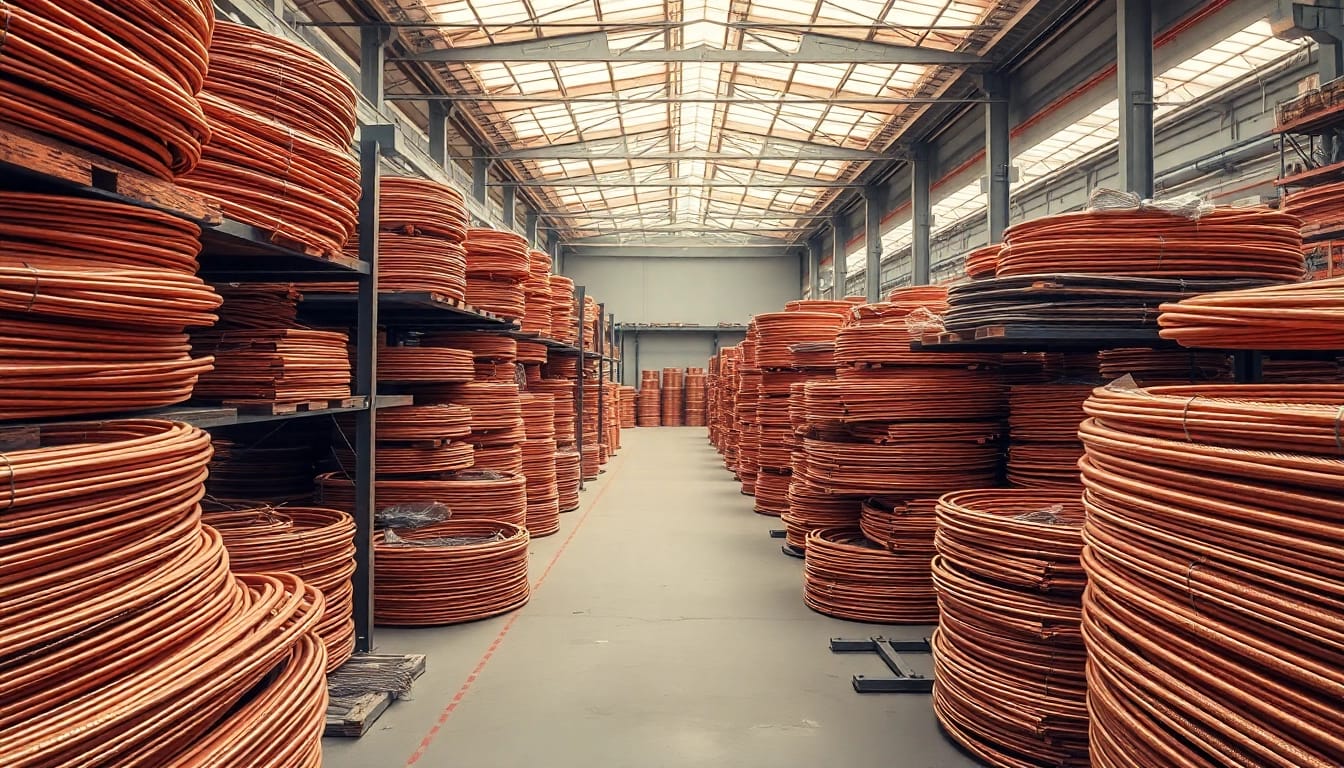 Schrottabholung Remscheid: Efficient recycling process at a copper center with organized metal stacks.