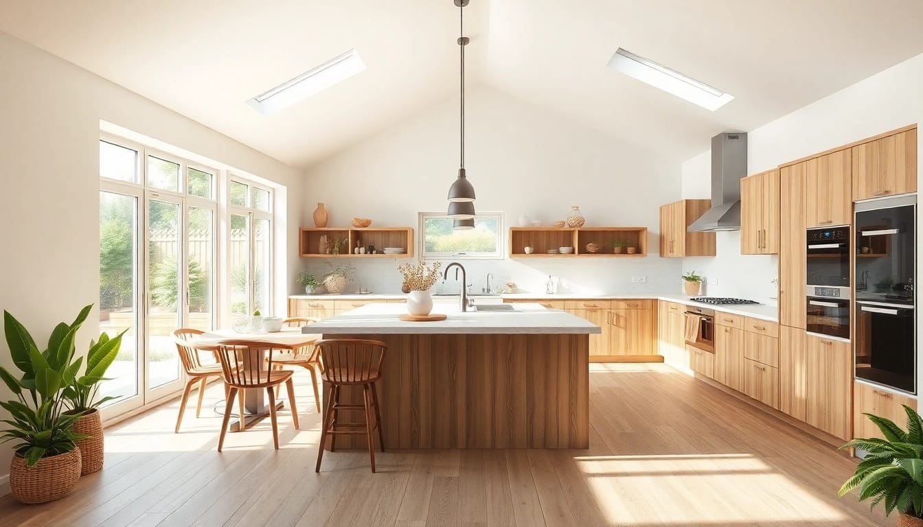 Ein traumhaft renoviertes Haus mit offenen Küchenbereichen, das die Vorteile einer Hausrenovierung hervorhebt.