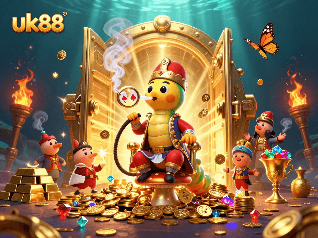 Experience the captivating world of uk88 with a magical caterpillar master and gold treasures.