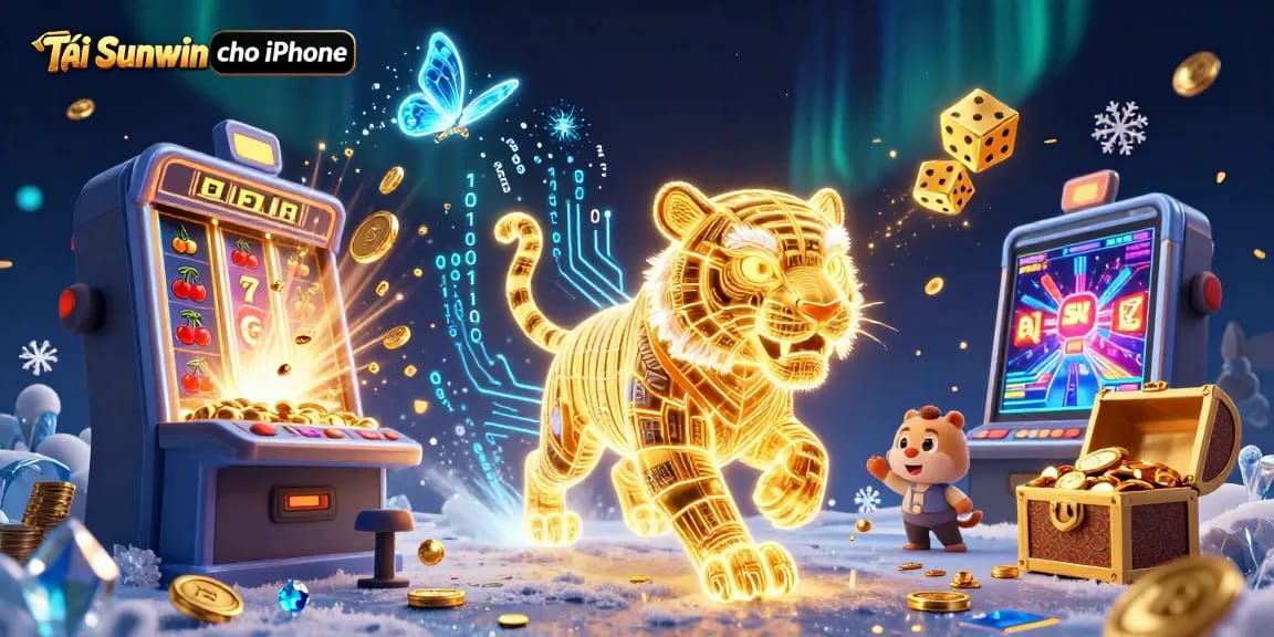 Experience the thrill of Tải Sunwin cho iPhone with a vibrant 3D casino scene full of excitement and energy.