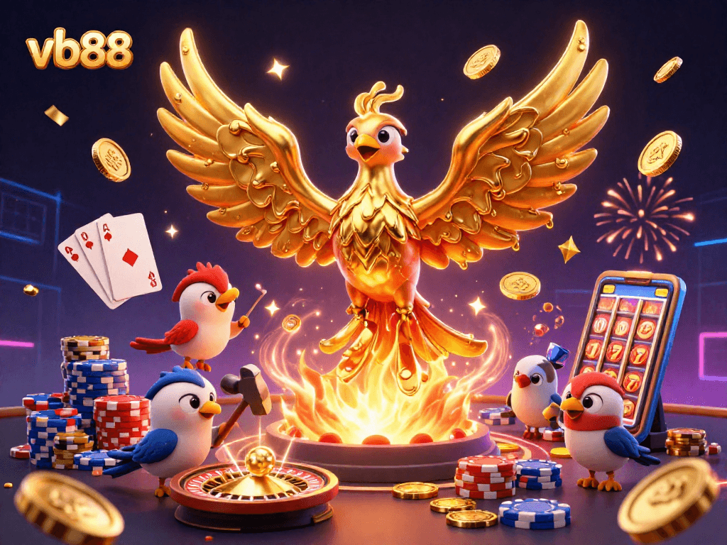 Experience the excitement of vb88 with a vibrant casino scene featuring a golden phoenix and dynamic game elements.