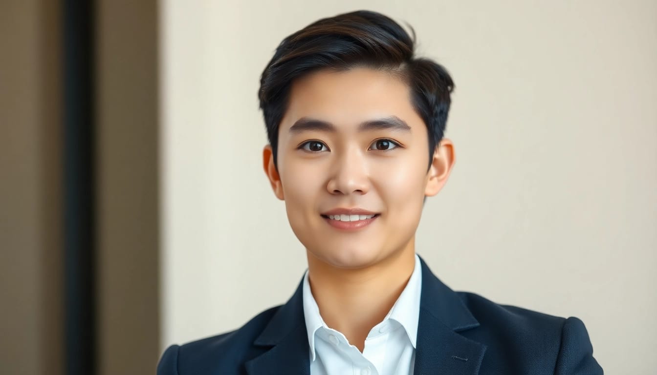 Create a professional headshot using our free ai professional headshot generator, featuring a confident individual in a modern workspace.