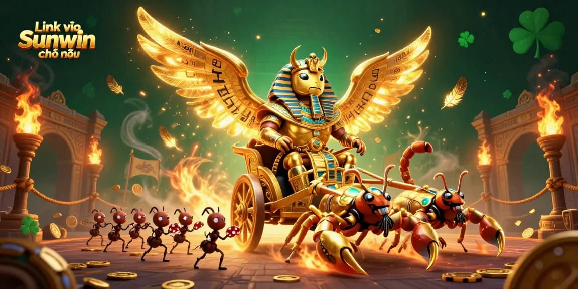 Experience the thrill of gaming with Link vào Sunwin chính thức featuring a colossal scarab beetle and jewel-encrusted scorpions.