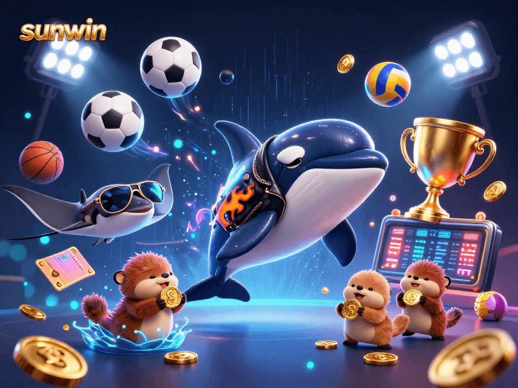 Experience the thrill of betting at sunwin with playful sea creatures and vibrant casino elements.