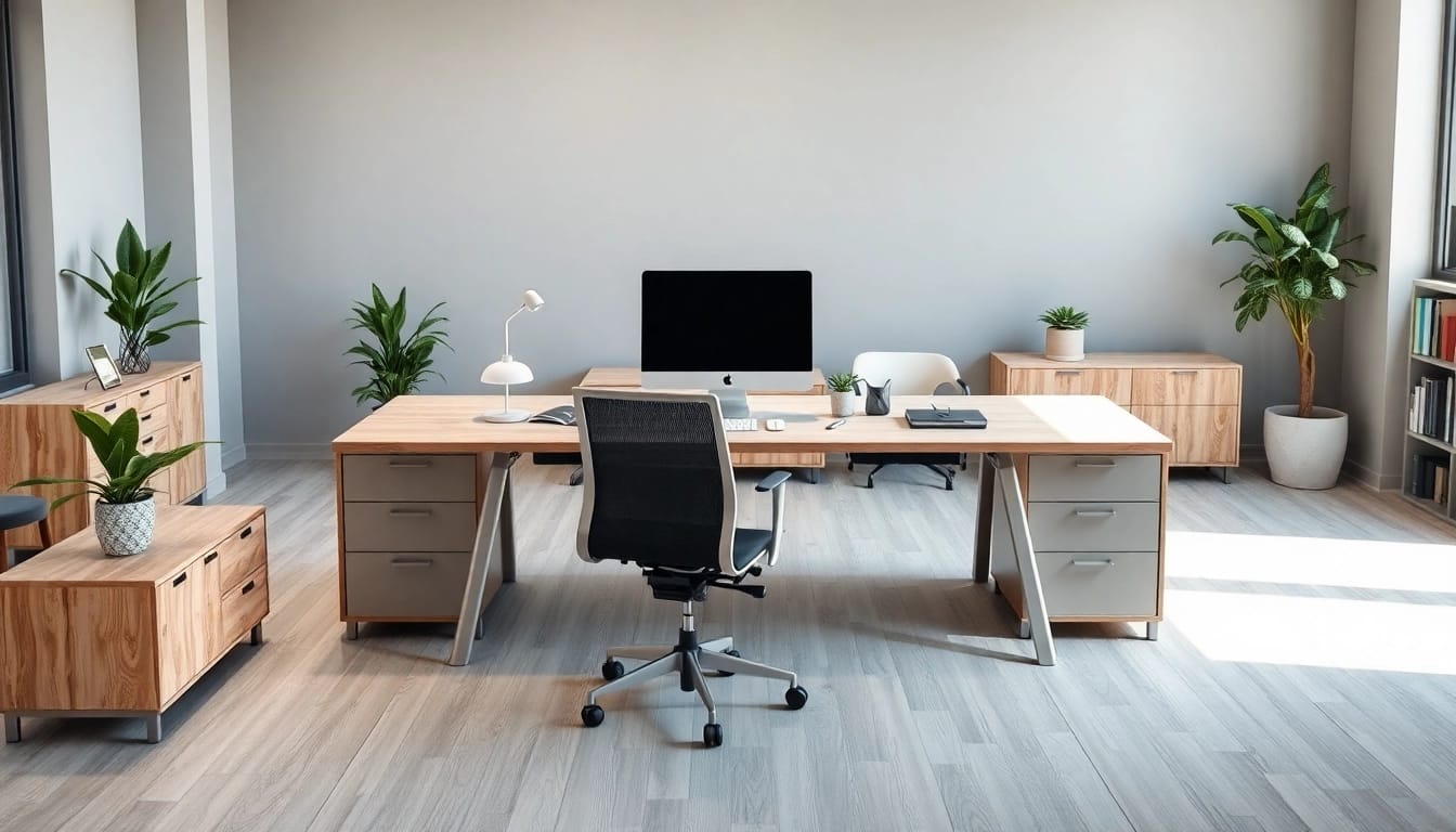 Ergonomische Büromöbel in einer modernen Büroumgebung, die Funktionalität und Stil vereinen.