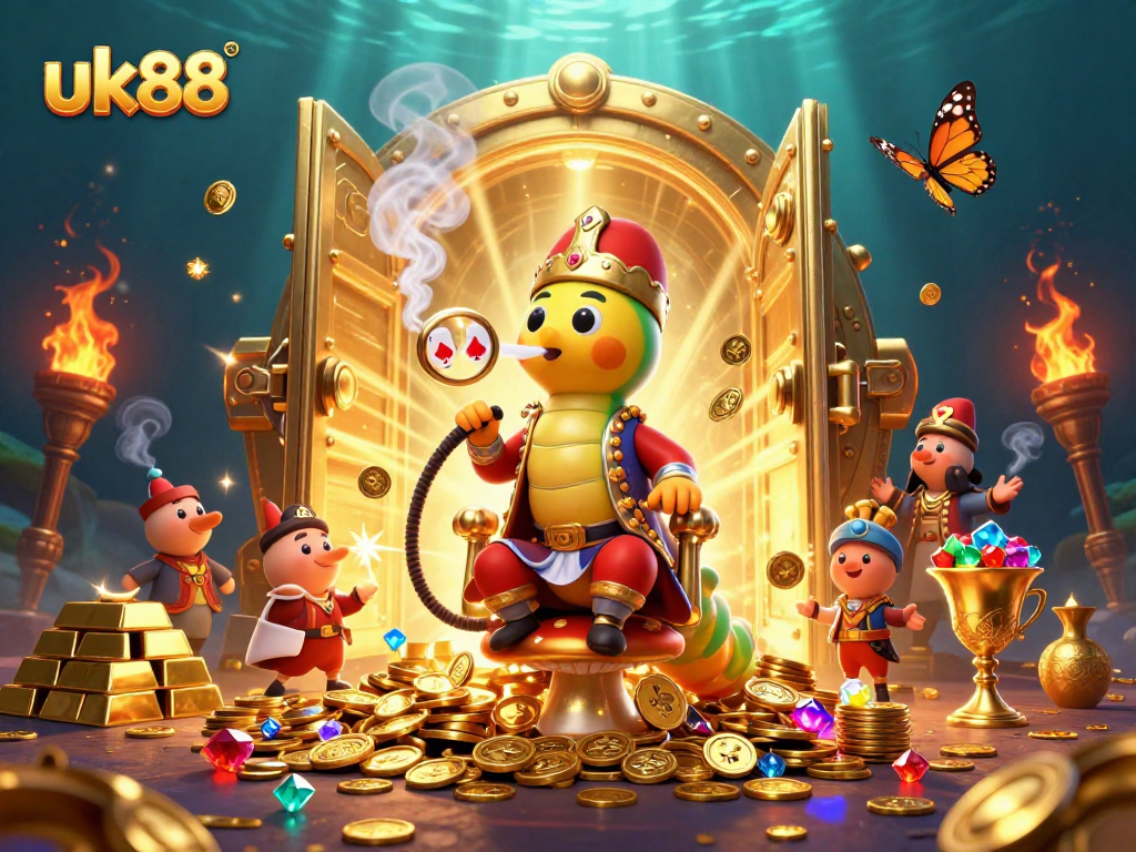 Experience the captivating world of uk88 with a magical caterpillar master and gold treasures.