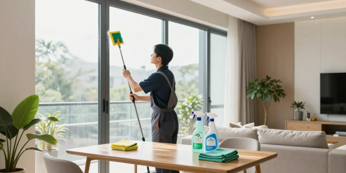 Professional cleaner at work in a bright apartment, showcasing putzfirma bern services.