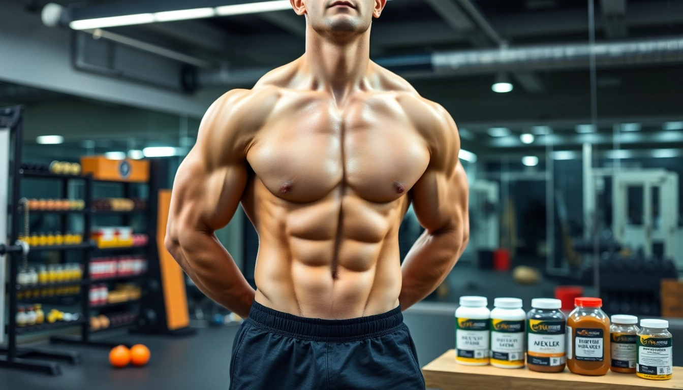 Bild eines muskulösen Athleten mit Unique Pharma Steroids im Fitnessstudio.