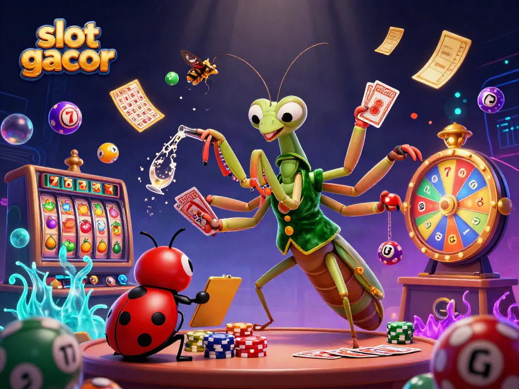 Engage with the thrilling world of slot gacor featuring vivid illustrations of vibrant slot reels and charming characters.