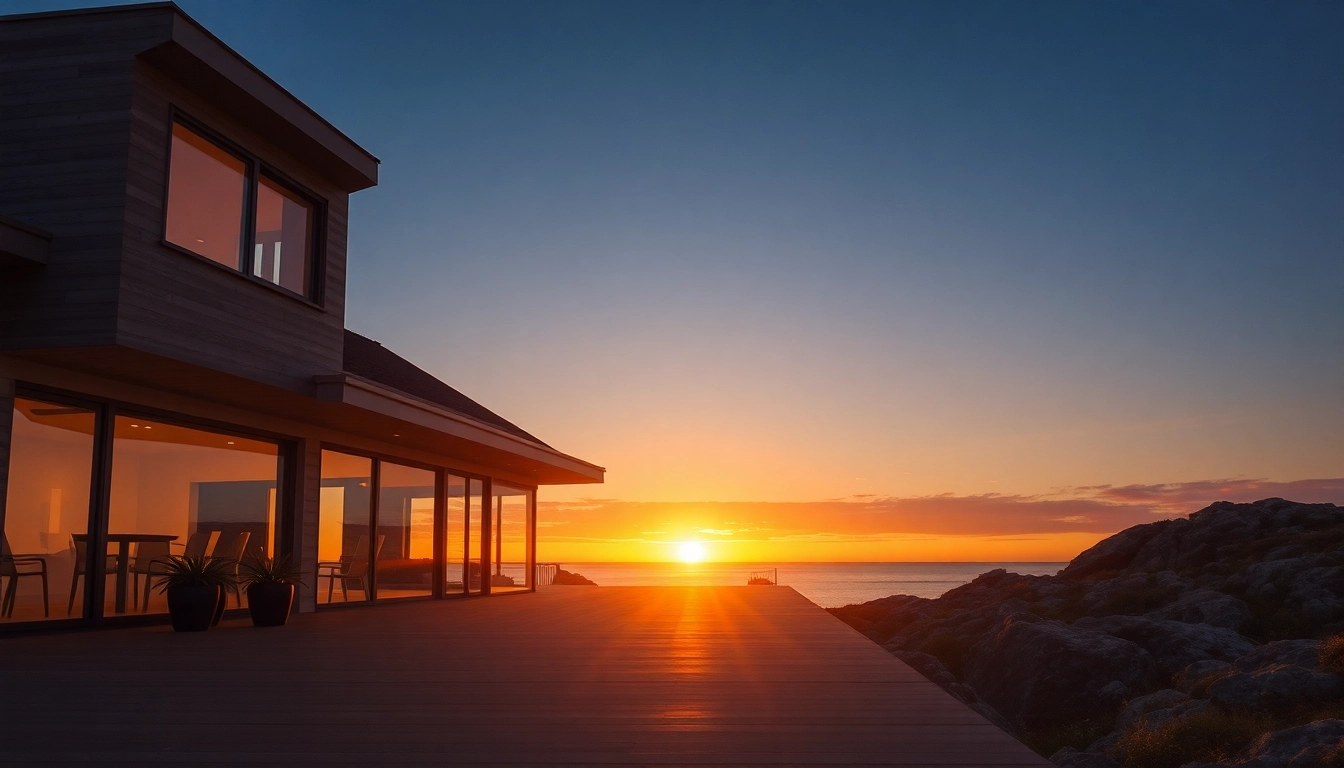 Visualisieren Sie nordzypern immobilien erfahrungen in einem modernen Küstenhaus mit traumhaftem Sonnenuntergang.