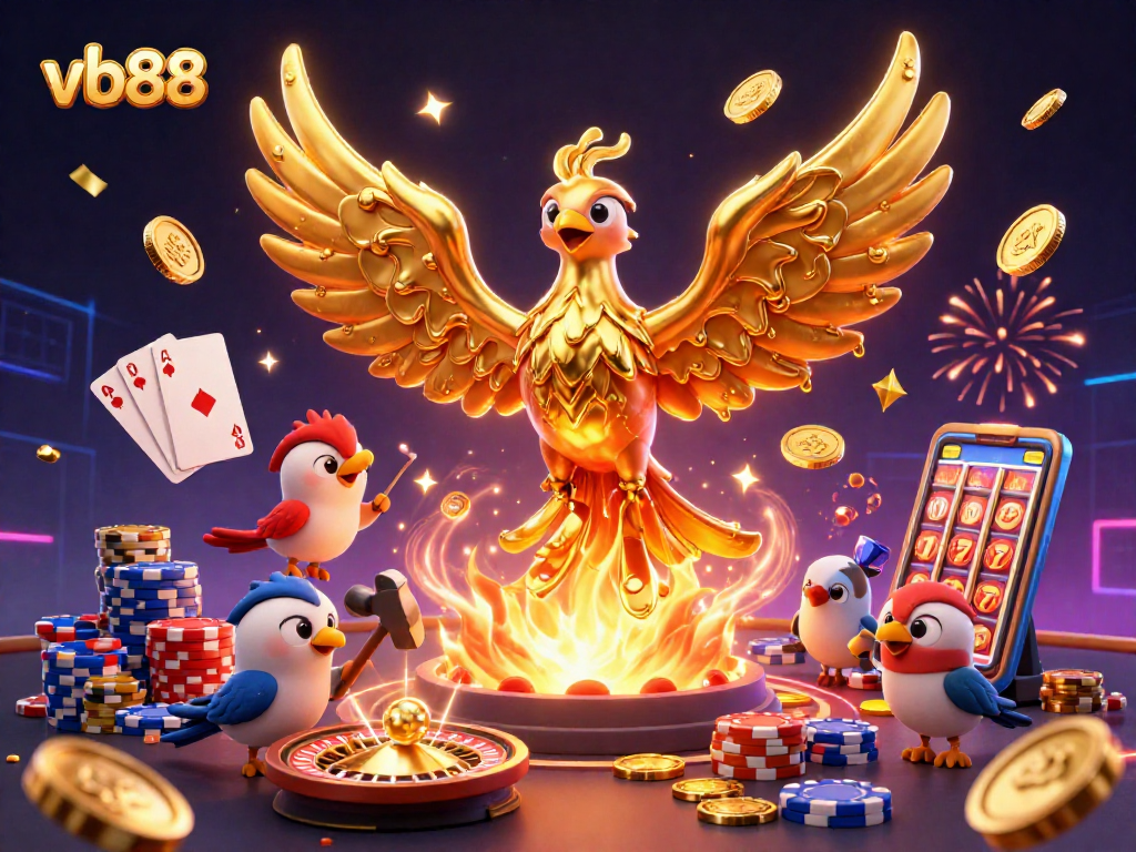 Experience the excitement of vb88 with a vibrant casino scene featuring a golden phoenix and dynamic game elements.