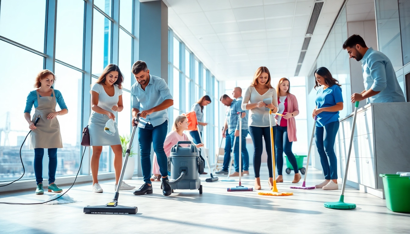 Professionelle Gebäudereinigung Ulm mit einem Team, das in einem modernen Büro arbeitet.
