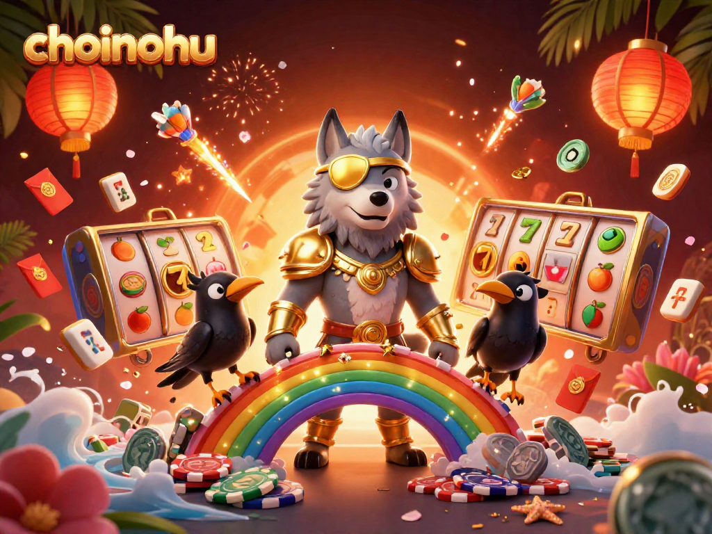 Experience the thrill of choinohu with Norse-inspired characters above vibrant casino elements.