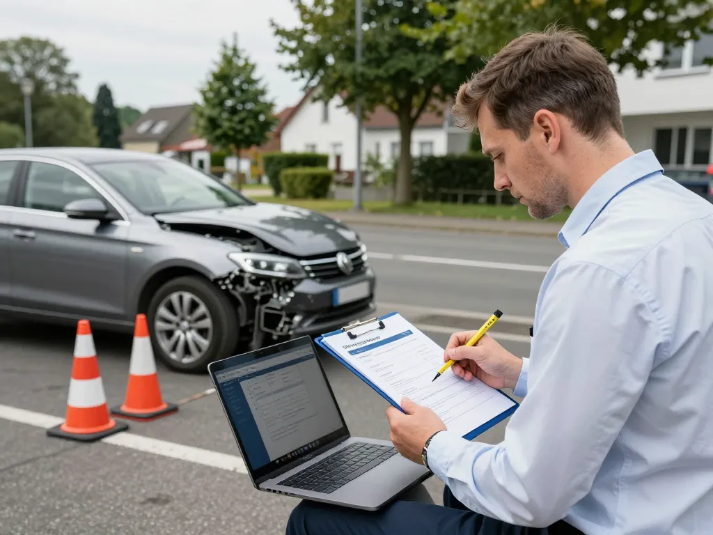 Kfz Sachverständiger Düren bewertet Fahrzeugschäden nach einem Unfall mit professionellen Werkzeugen und fachlicher Kompetenz.