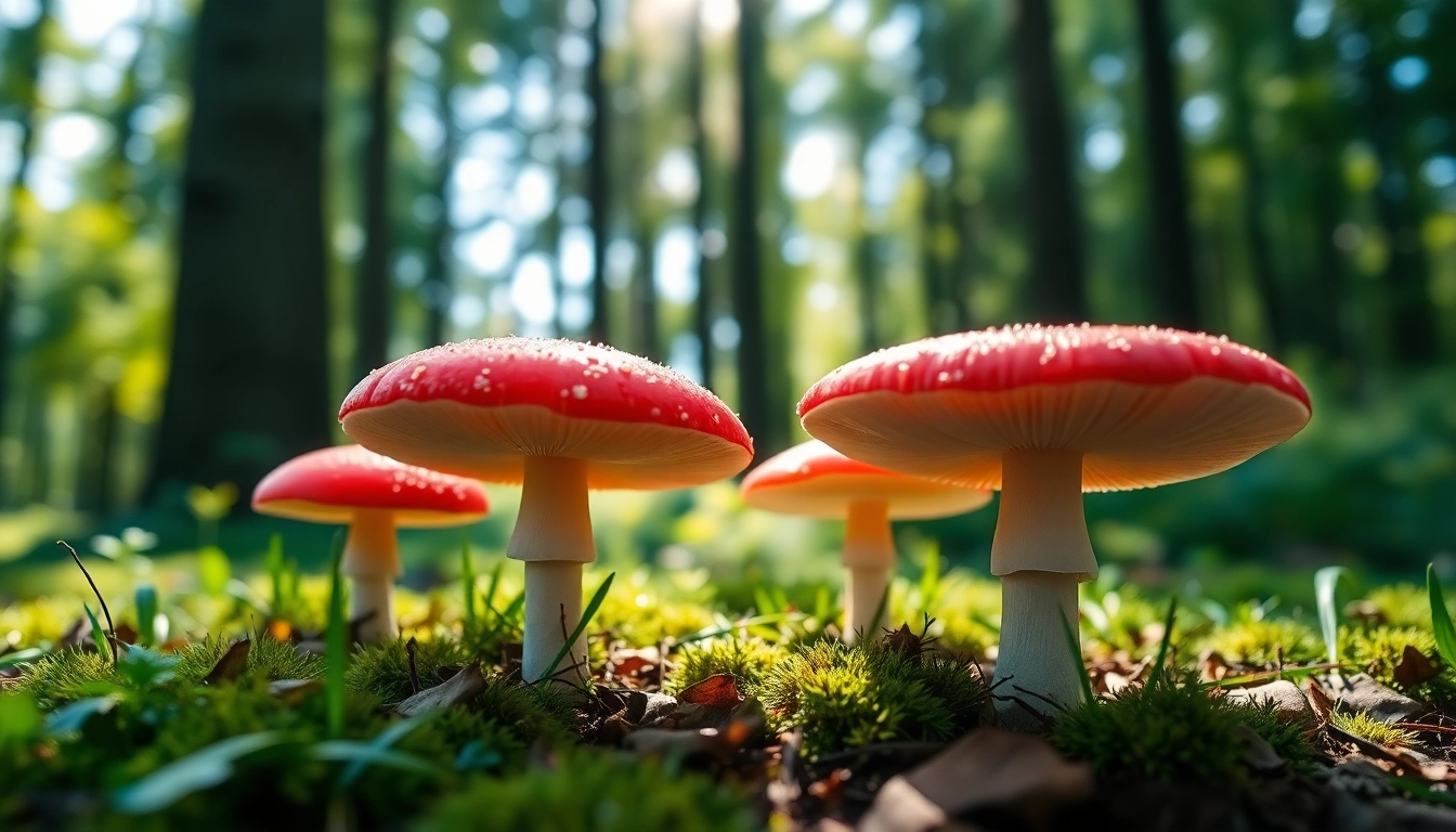 Fliegenpilz bestellen – Fühlen Sie sich inspirierend von den einzigartigen Fliegenpilzen in einem schönen Wald.