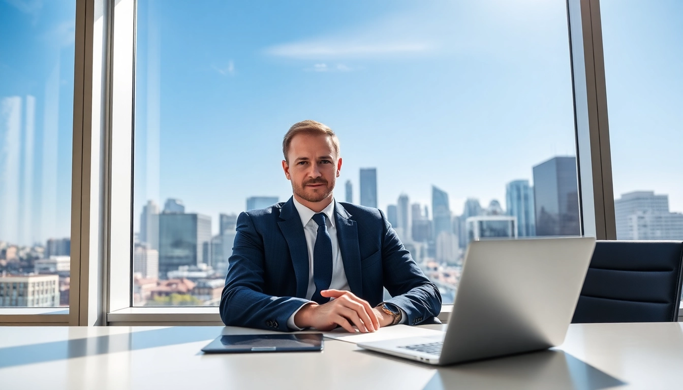 Headhunter Frankfurt: Ein professioneller Headhunter in moderne Büroumgebung mit Frankfurter Skyline.