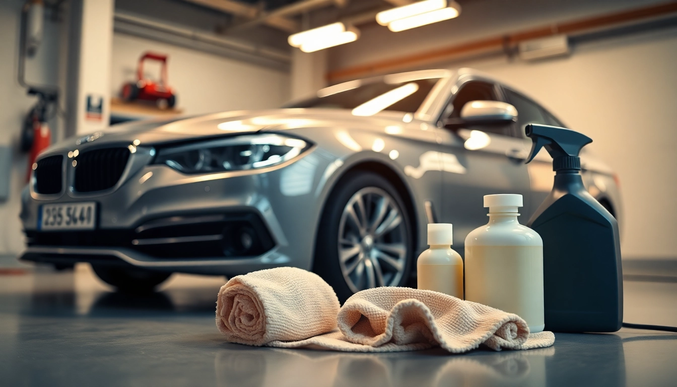 Jetzt Autopolitur kaufen – Hochwertige Pflege für glänzendes Auto mit Politur und Werkzeugen in einer Garagenumgebung.