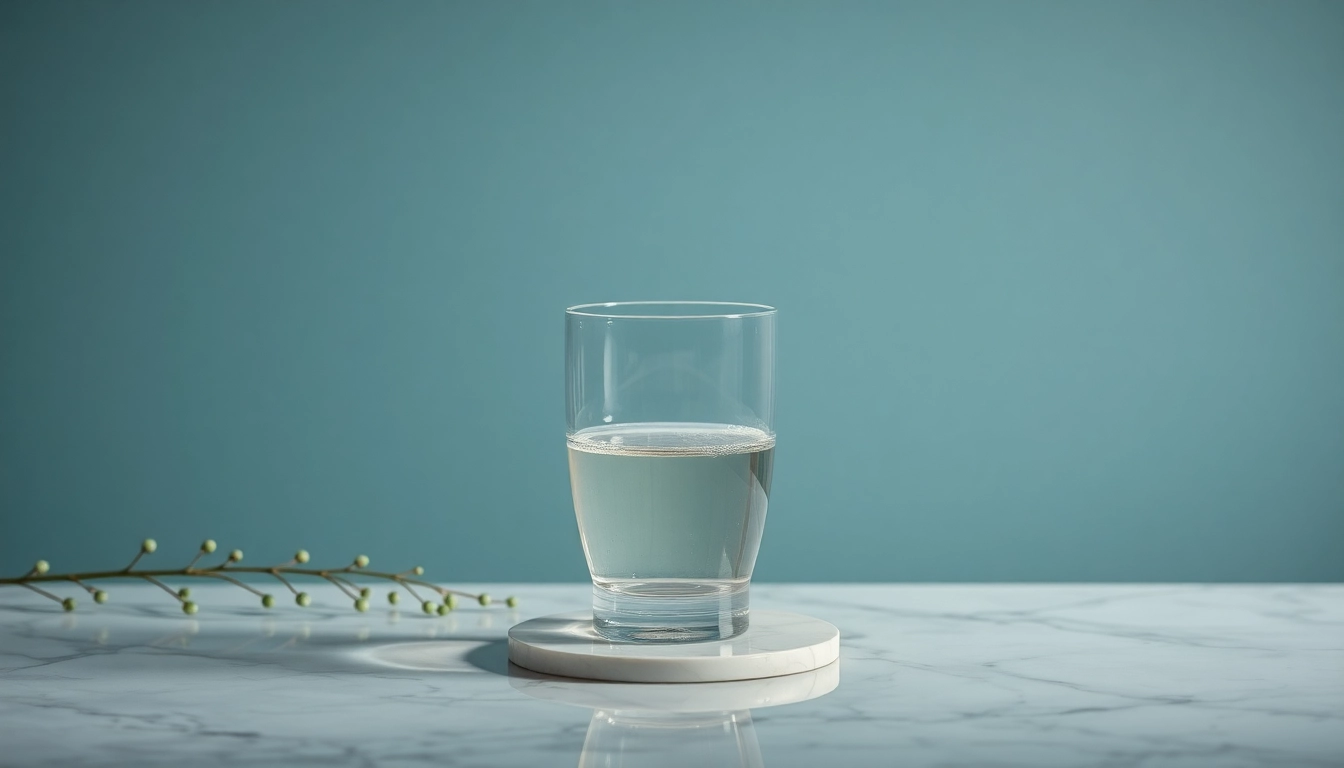 Kolloidales Silber kaufen: Eleganter Glasbehälter mit Silber und grünem Hintergrund.