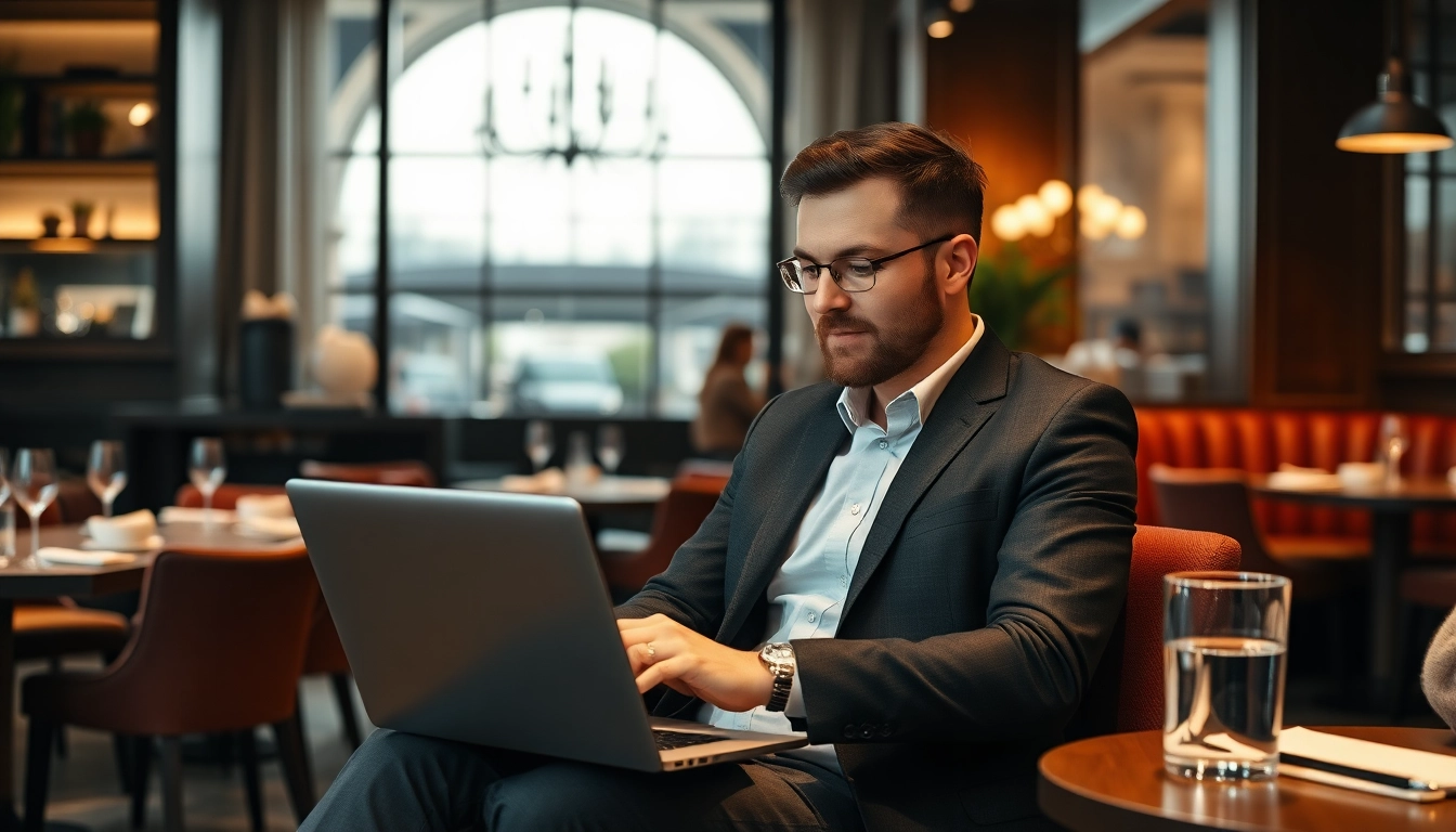 Headhunter Gastronomie im modernen Büro, der mit einem Kunden spricht.