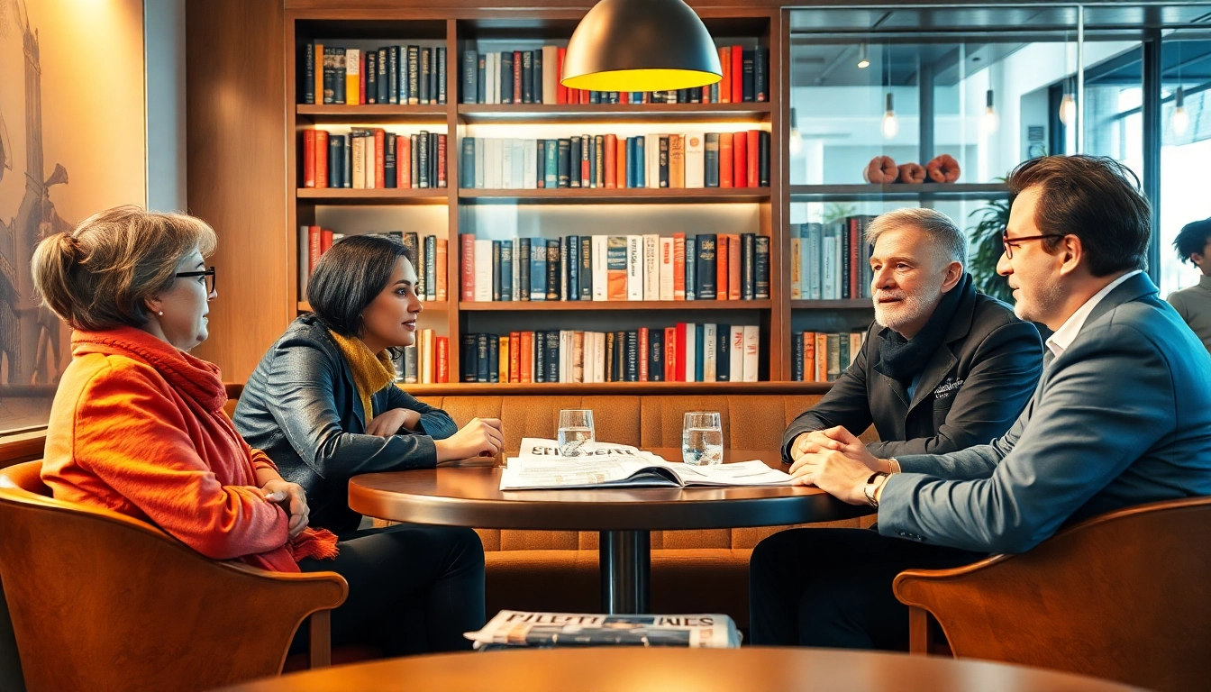 Diskussion über Politik und Meinung mit engagierten Personen in einem Café.