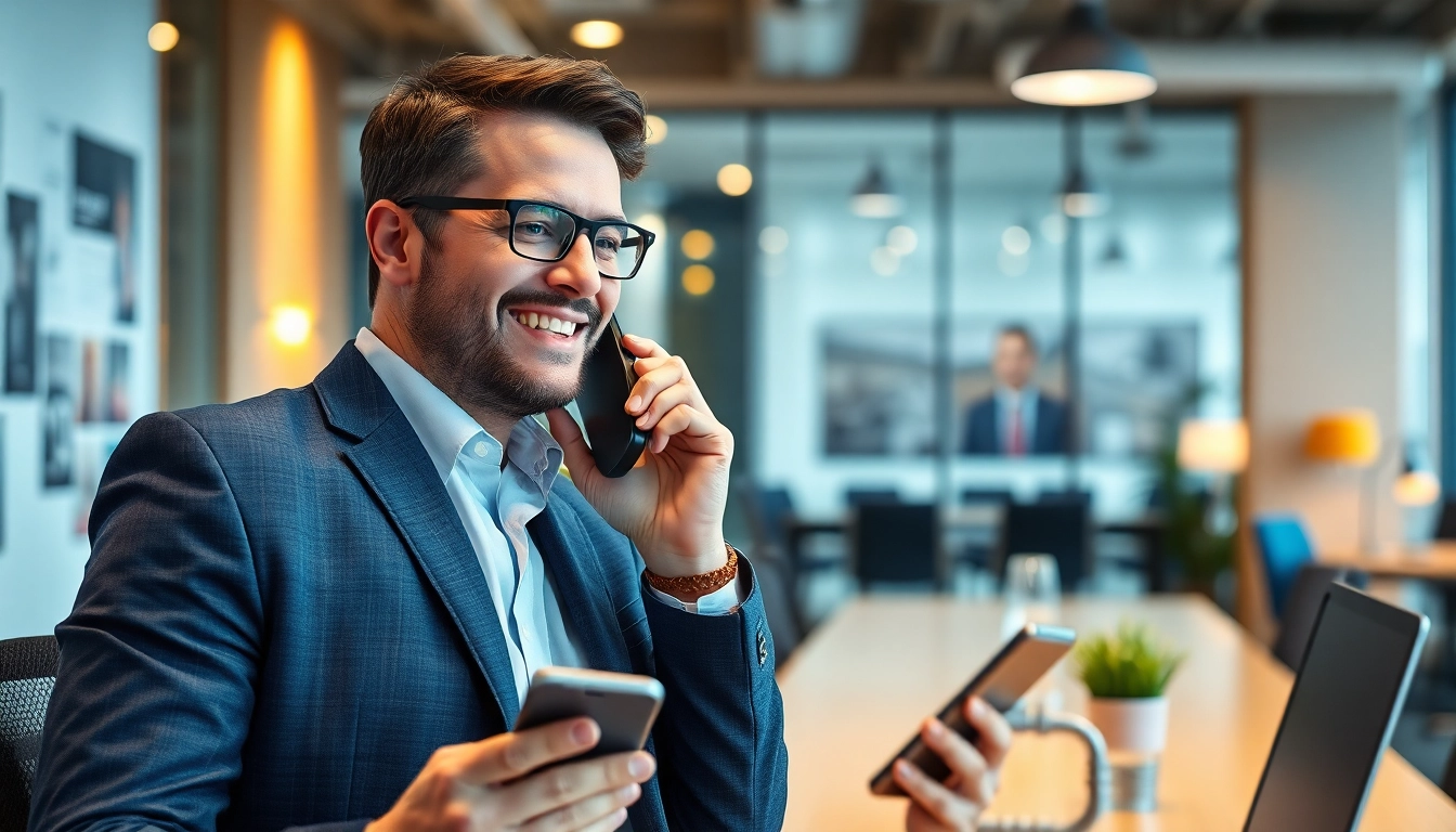 Headhunter Gastronomie telefoniert professionell im modernen Büro und bietet Unterstützung an.