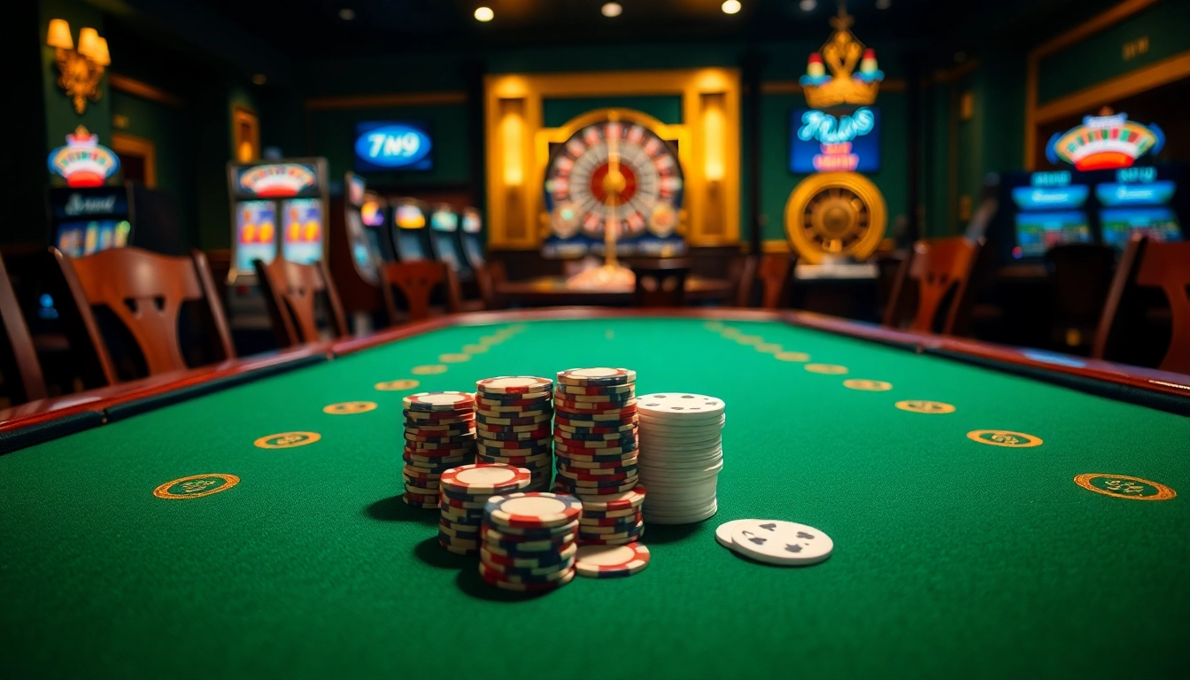 Experience the excitement of đăng ký 789club at a luxurious casino table with poker chips and cards.