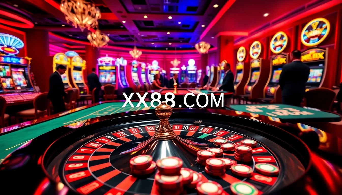 Experience the thrill at XX88 COM with active players and vibrant casino games in a luxurious setting.