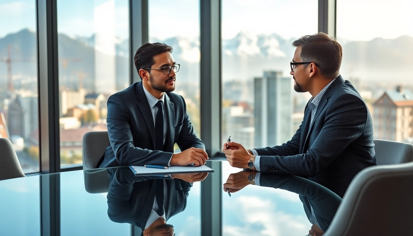 Headhunter Schweiz berät einen Klienten in einem modernen Büro.