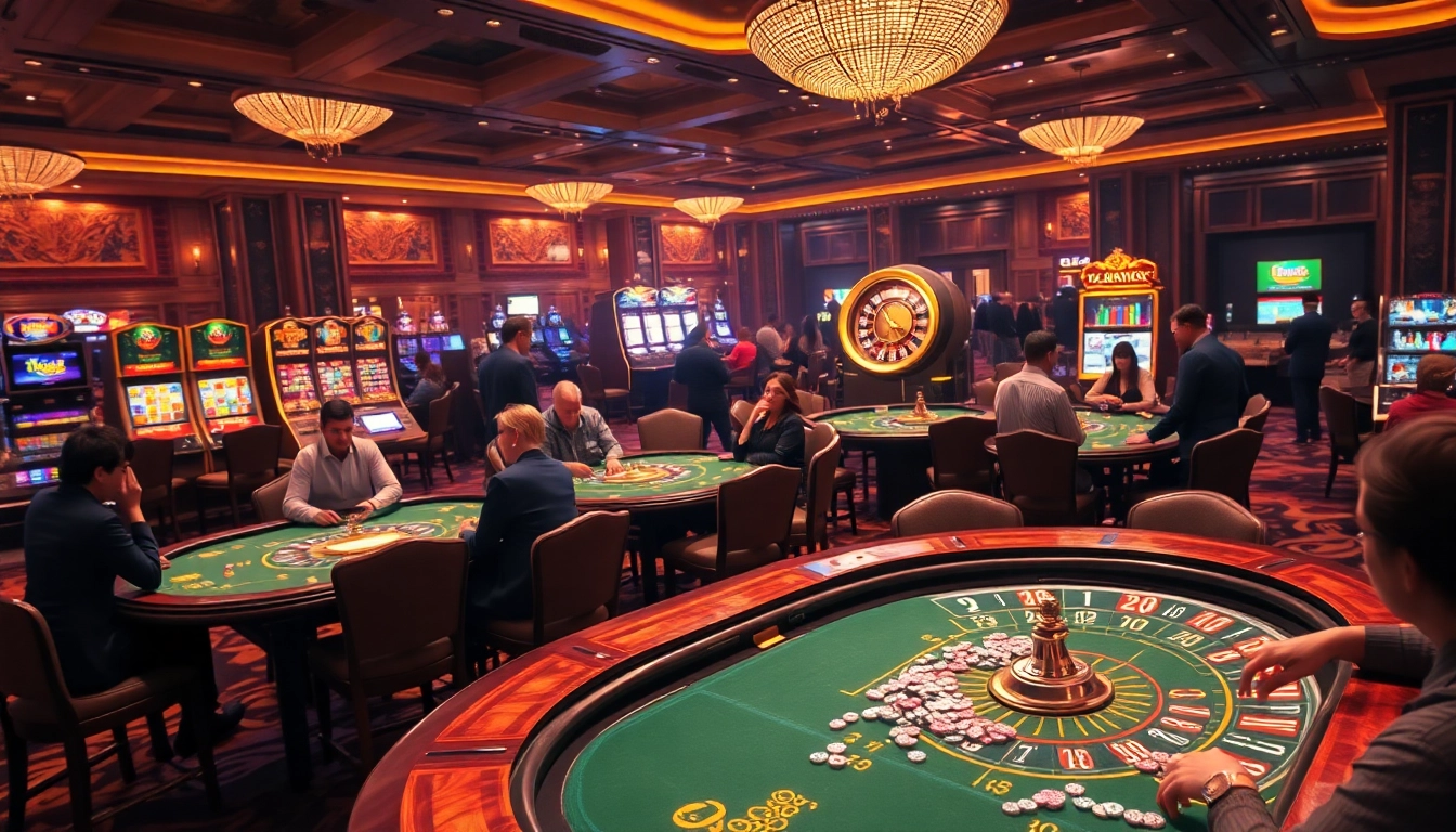 Exciting scene of high-stakes gambling with U888 branding, showcasing poker and slot machines.