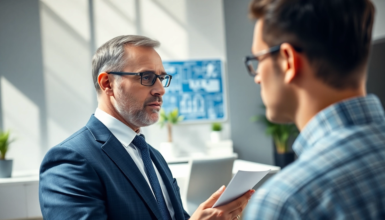 Headhunter Ingenieure diskutiert mit einem Ingenieur in einem modernen Büro.