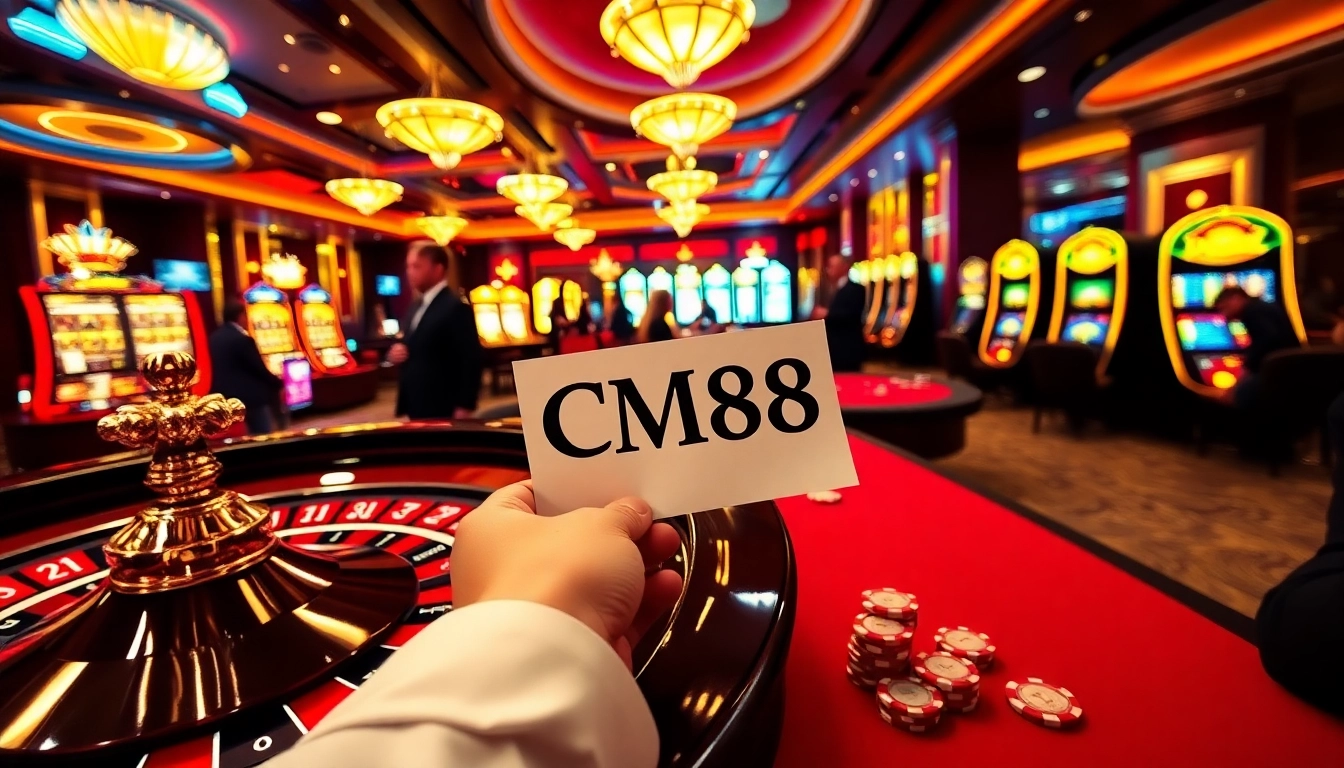 Experience the thrill of gambling at a casino featuring CM88 betting slips and vibrant table games.